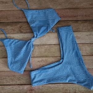 Skatie Blue Triangle Bikini Top with Tie Straps